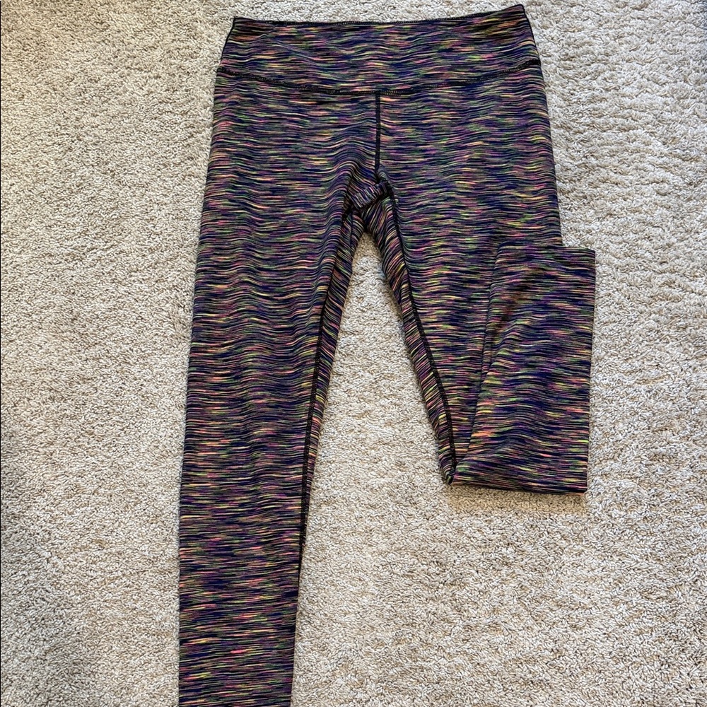 Zella Multicolor Space-Dye Leggings with Purple, Green, Pink & Black